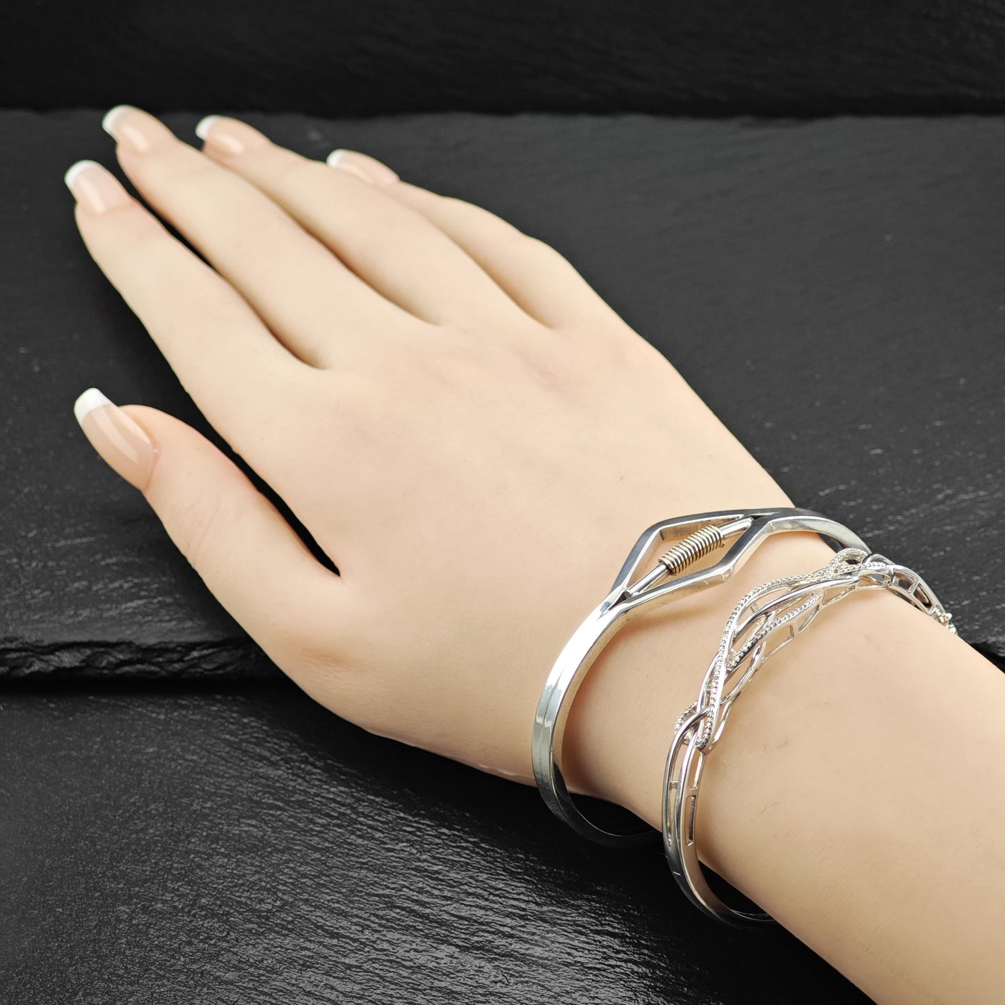 Modernist Gold Spring Cuff Bracelet Sterling Silver