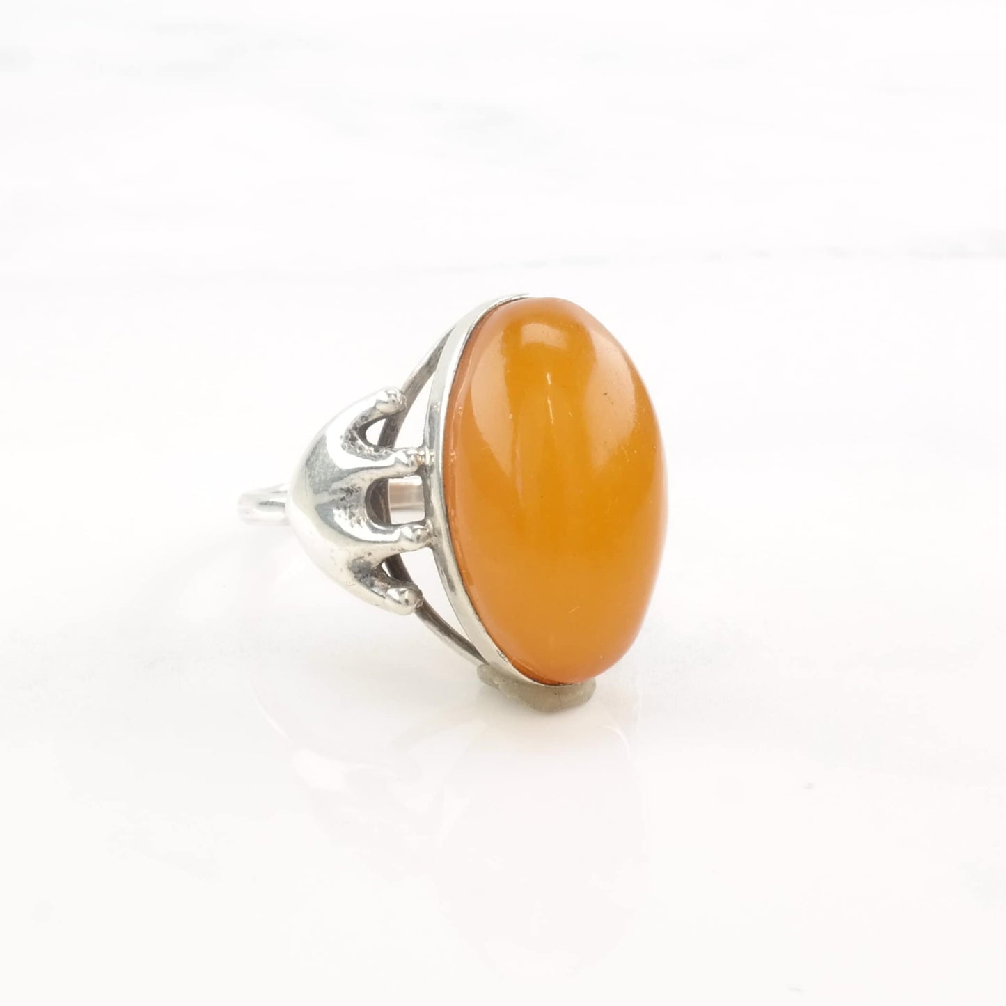 European Silver Ring Butterscotch Amber Size 8 1/2