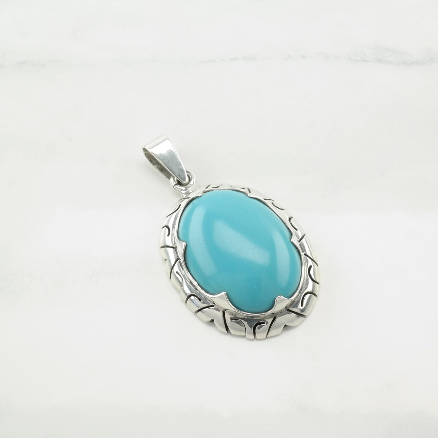 Sw Block Turquoise Oval Sterling Silver Pendant P2652