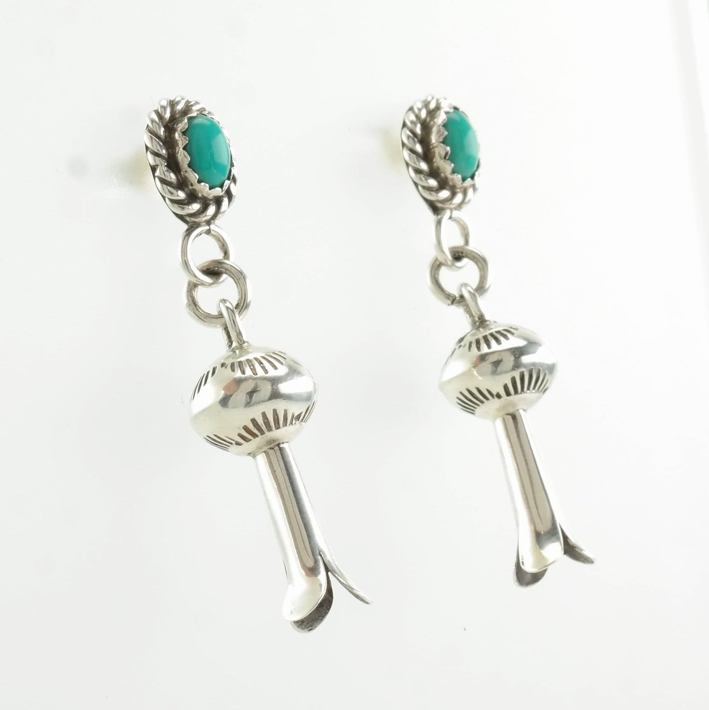 Native American Sterling Silver Turquoise Blossom Earrings Stud Dangle