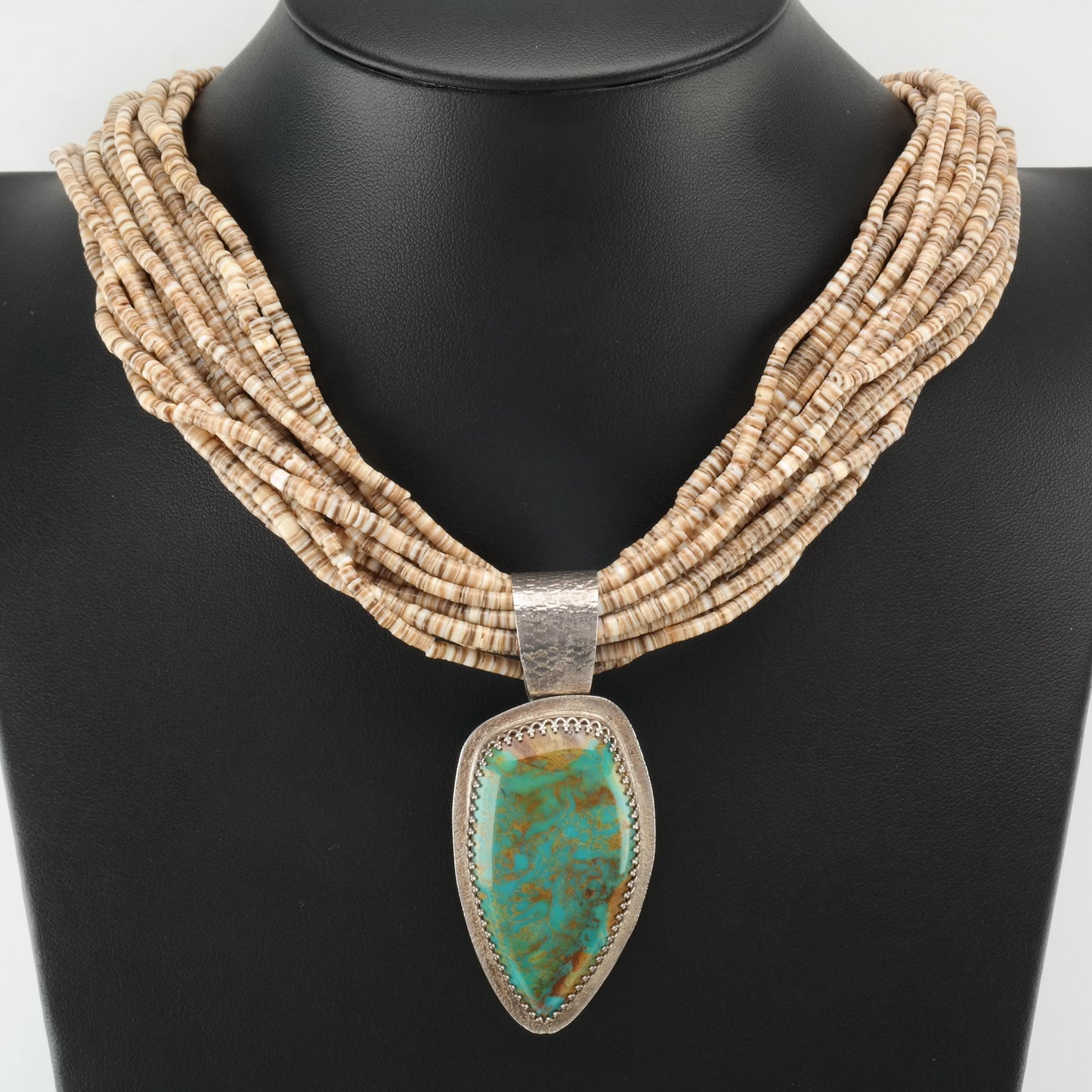 Ralph Sena Heishi Beads, Turquoise 15 Strand Sterling Silver Necklace N2417