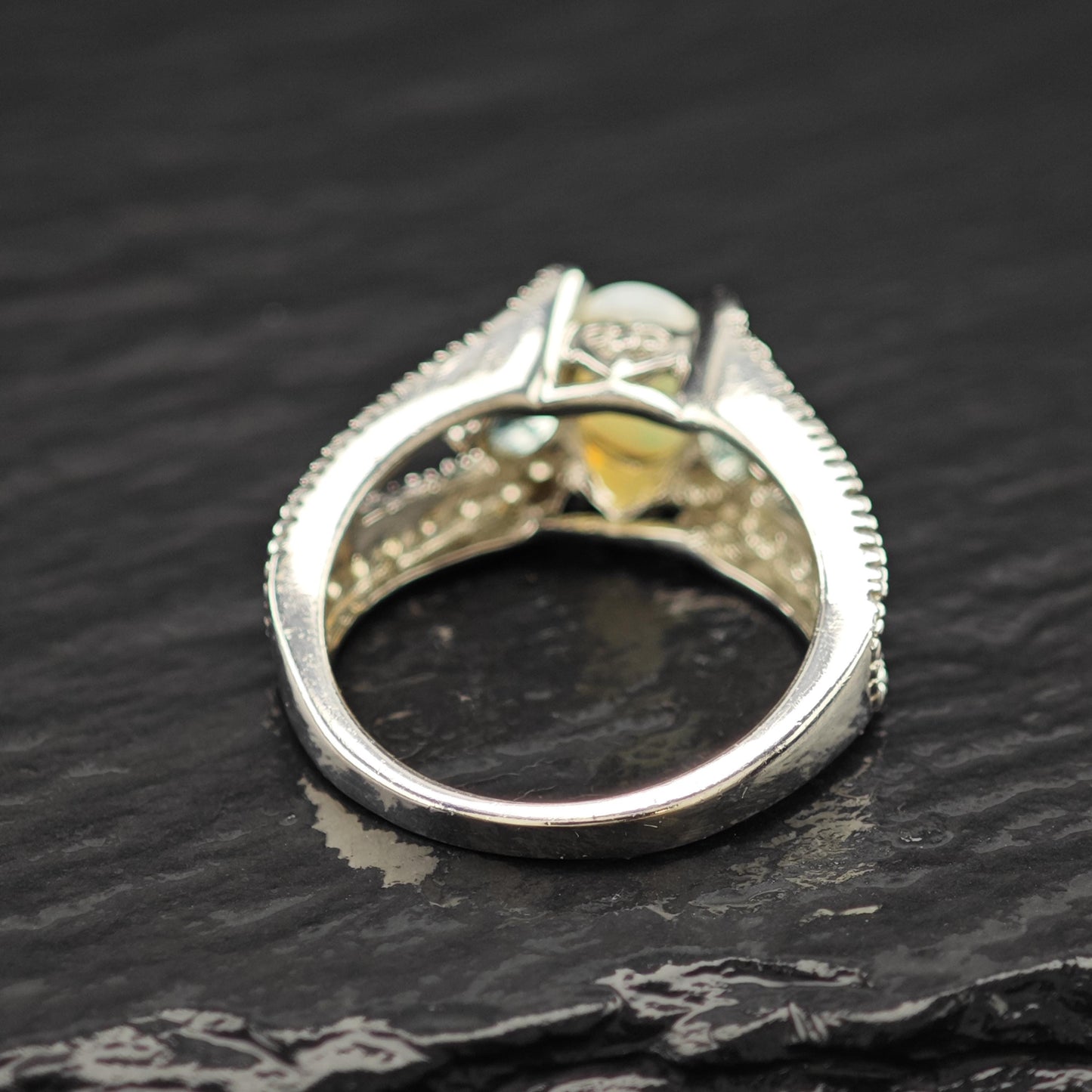 Opal Silver Statement Ring with Blue Gems Size 7 R6143