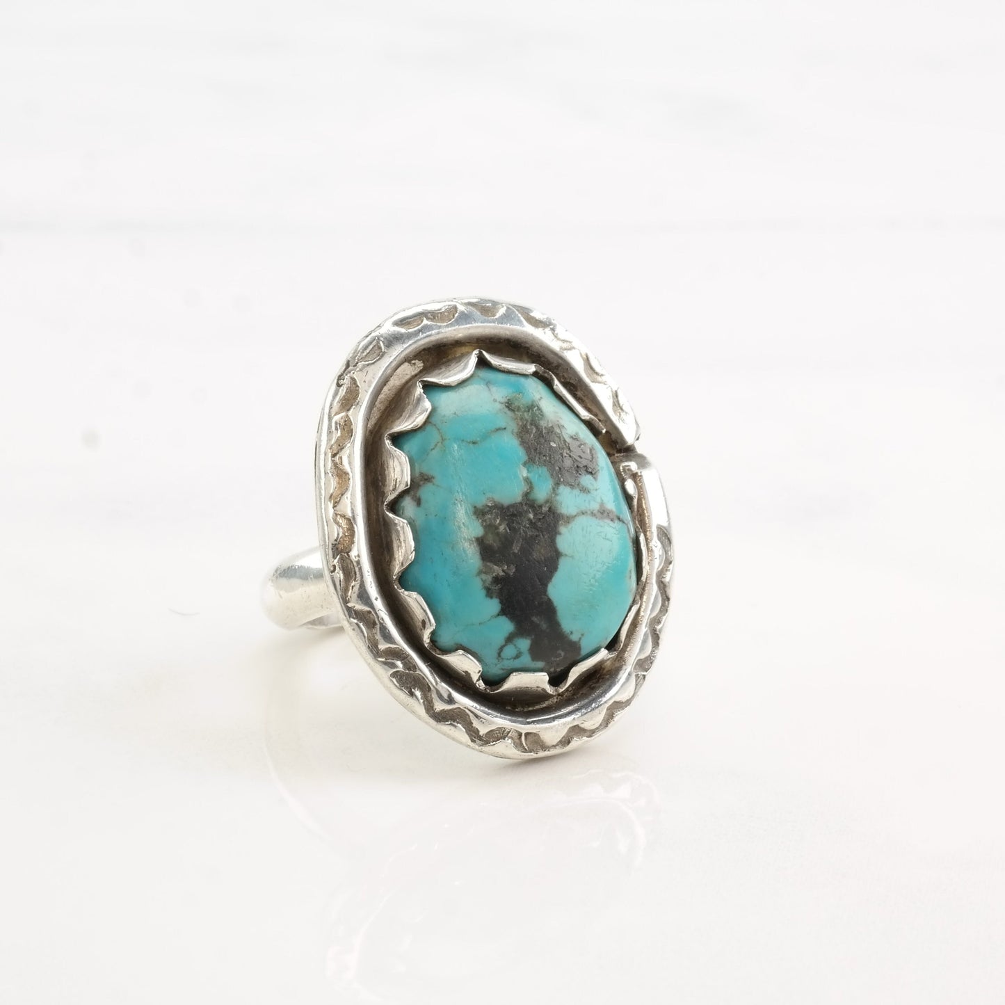 Southwest Silver Ring Turquoise Oval Sterling Size 6