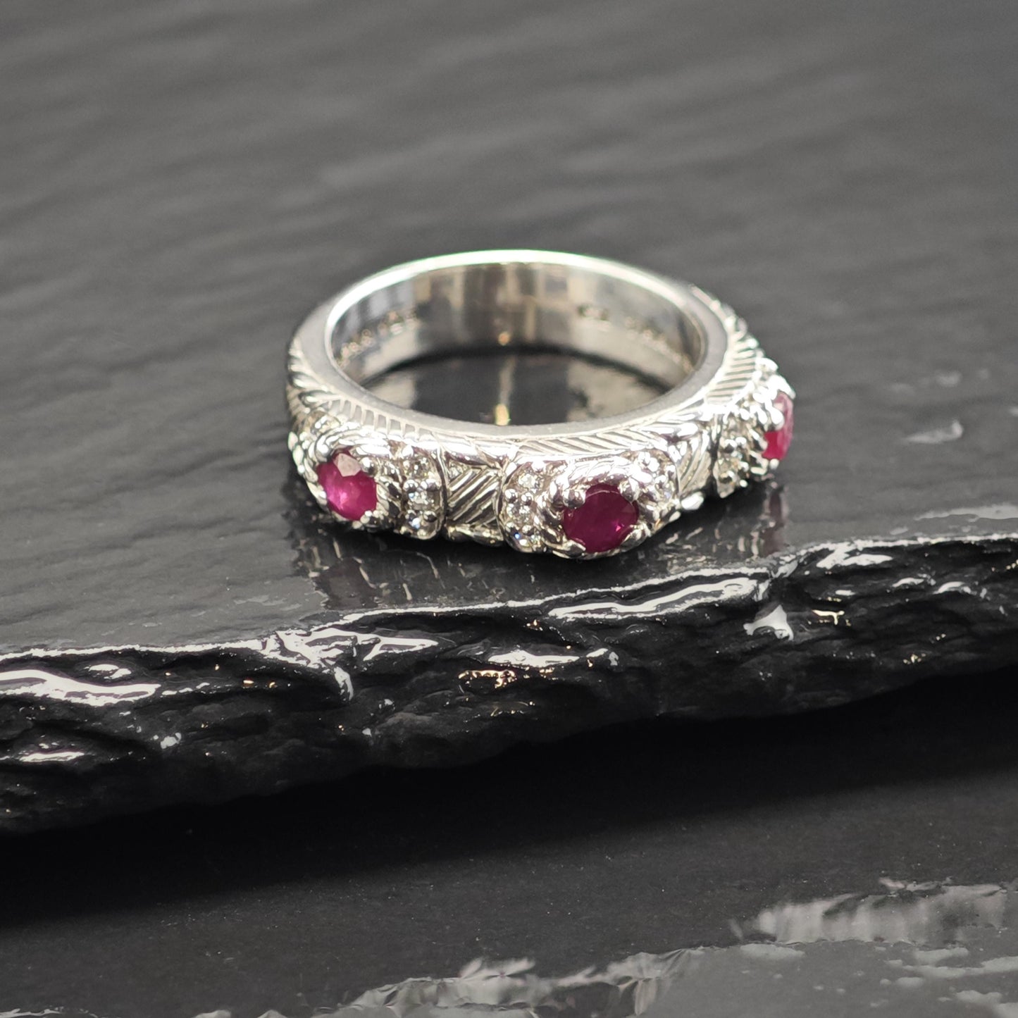 Judith Ripka Ruby, CZ Band Sterling Silver Ring Sz 6 R6695