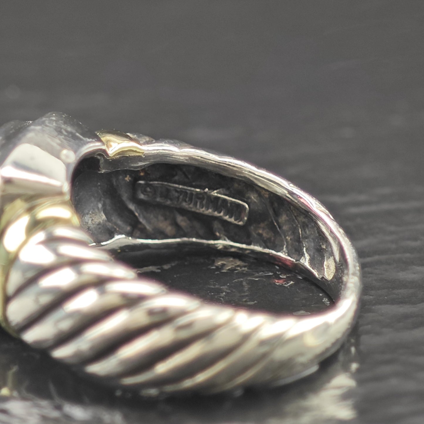 David Yurman Garnet 14K Gold Accent Ring Sterling Silver