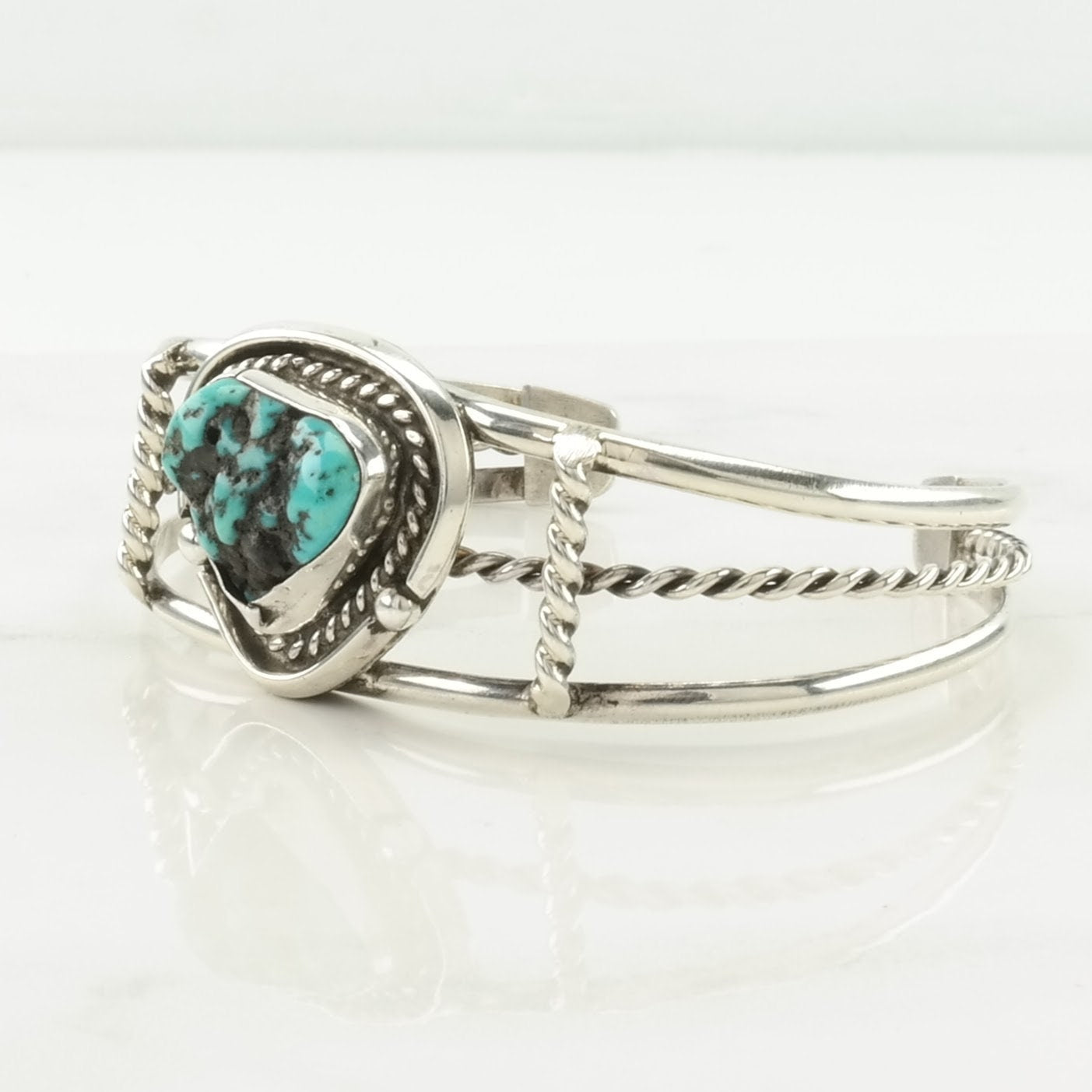 Southwest Sterling Silver Cuff Bracelet Blue Turquoise Rope