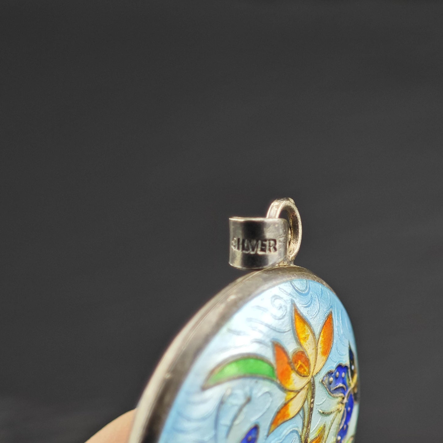 Enamel Floral Locket Pendant Sterling Silver P3045