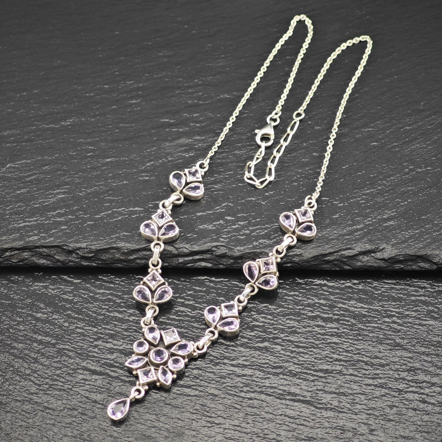 Sterling Silver Purple Amethyst Floral Necklace