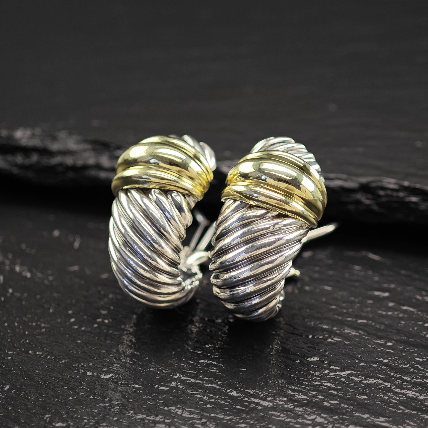 AS IS David Yurman Gold Shrimp 14K, Gold Post Omega Back Earrings Sterling Silver
