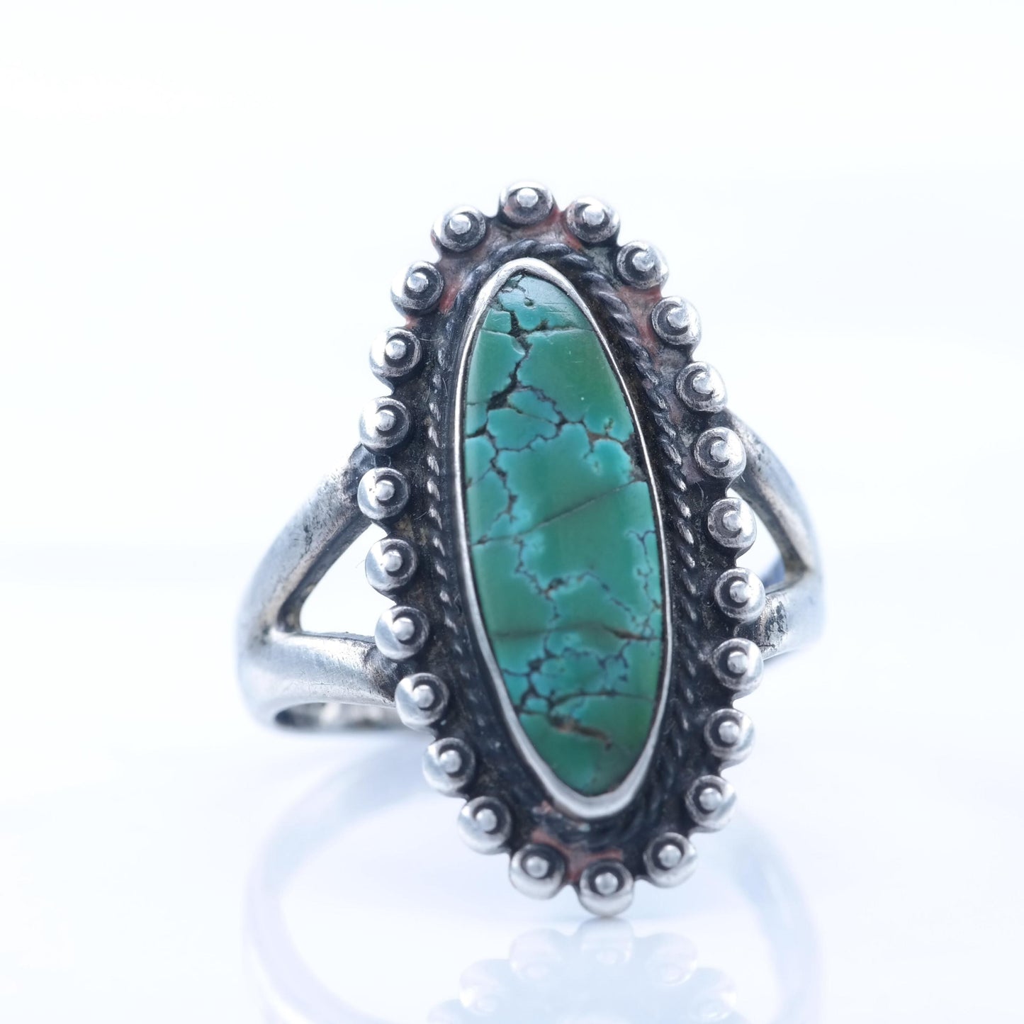 Vintage Native American Green Turquoise Silver Ring Sterling Size 7