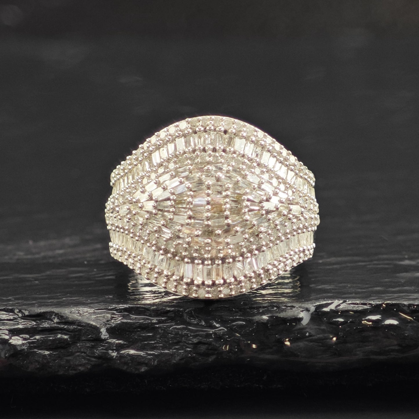 Diamond Cluster Sterling Silver Ring Sz 6 1/2 R6562