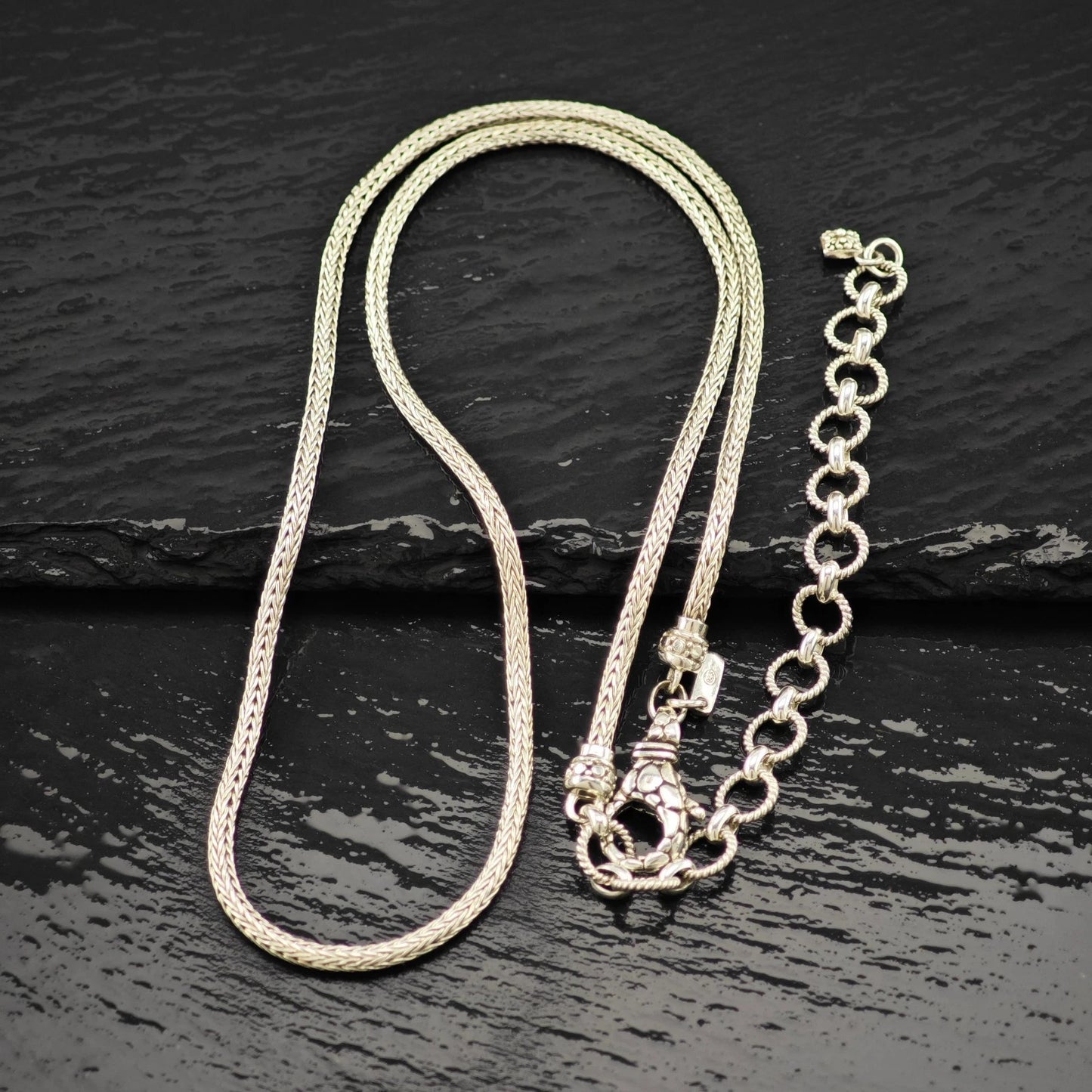 Vintage Sarda Sterling Silver Snake Chain Necklace Adjustable 24" N2644