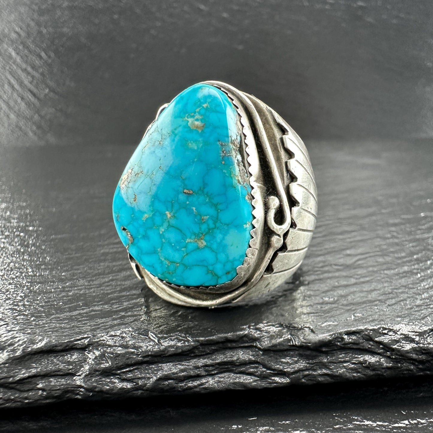 Lg Turquoise Ring Native Waterweb Design Sterling Silver R5791