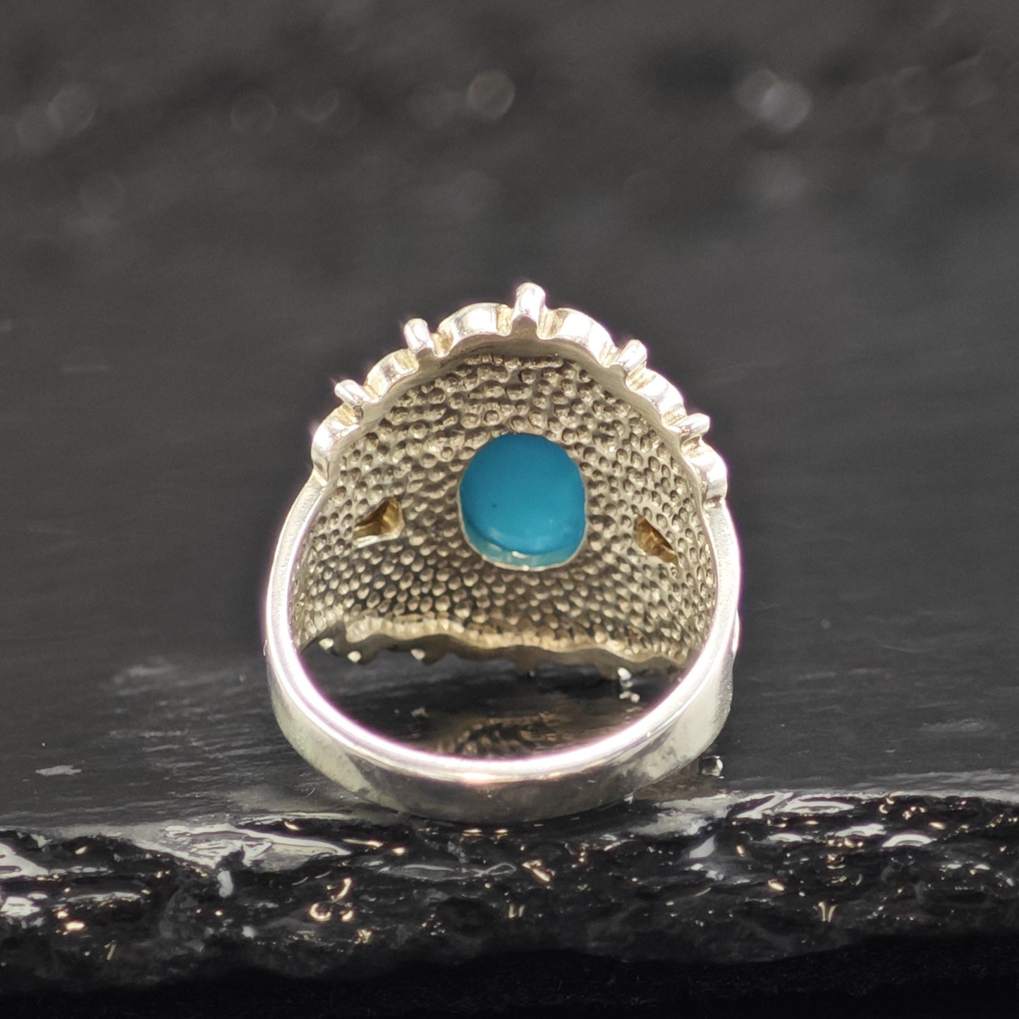 Turquoise 12K Gold Sterling Silver Ring Sz 7 1/4 R6613