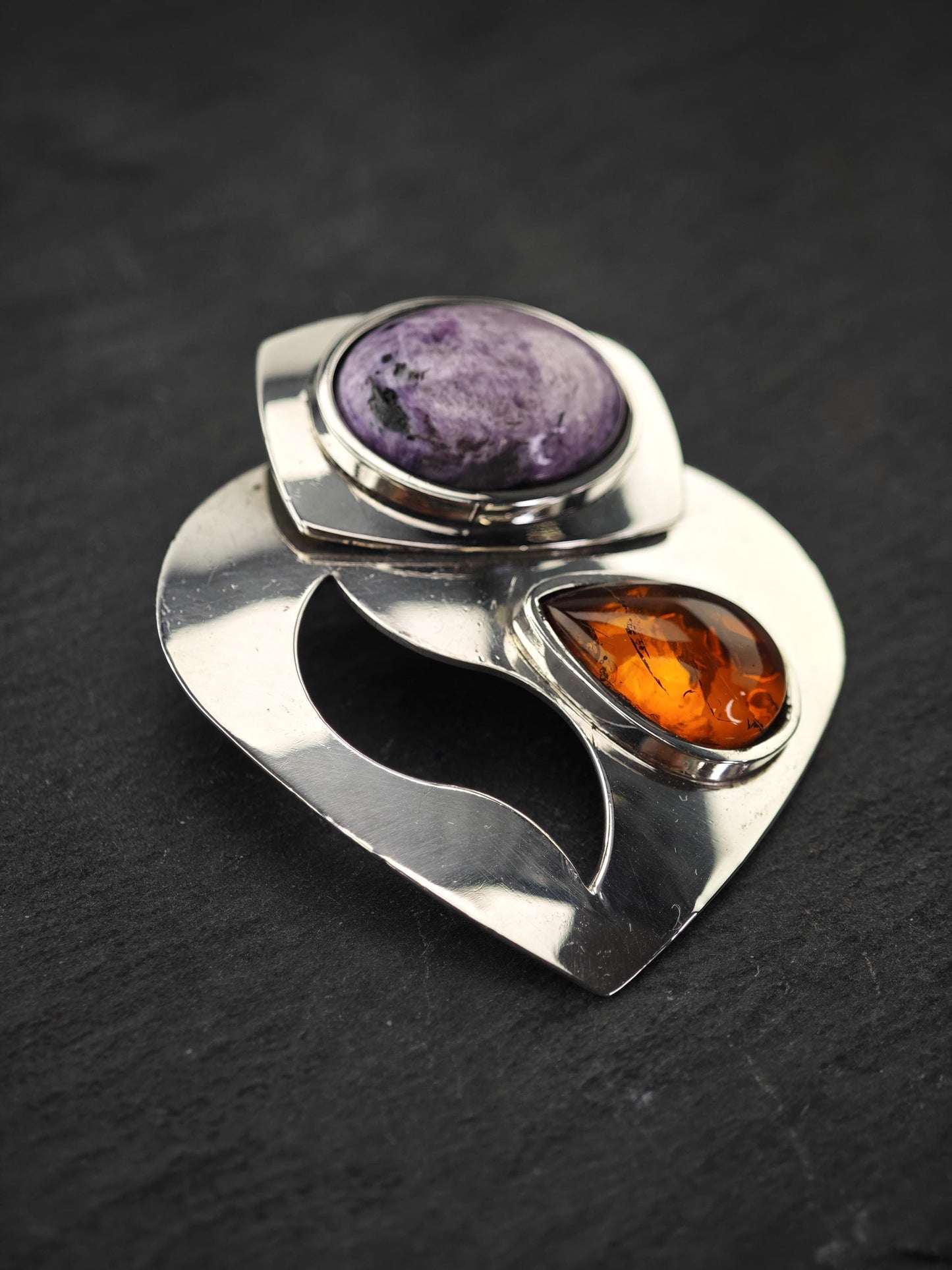 DTR Charoite & Amber Sterling Silver Pendant