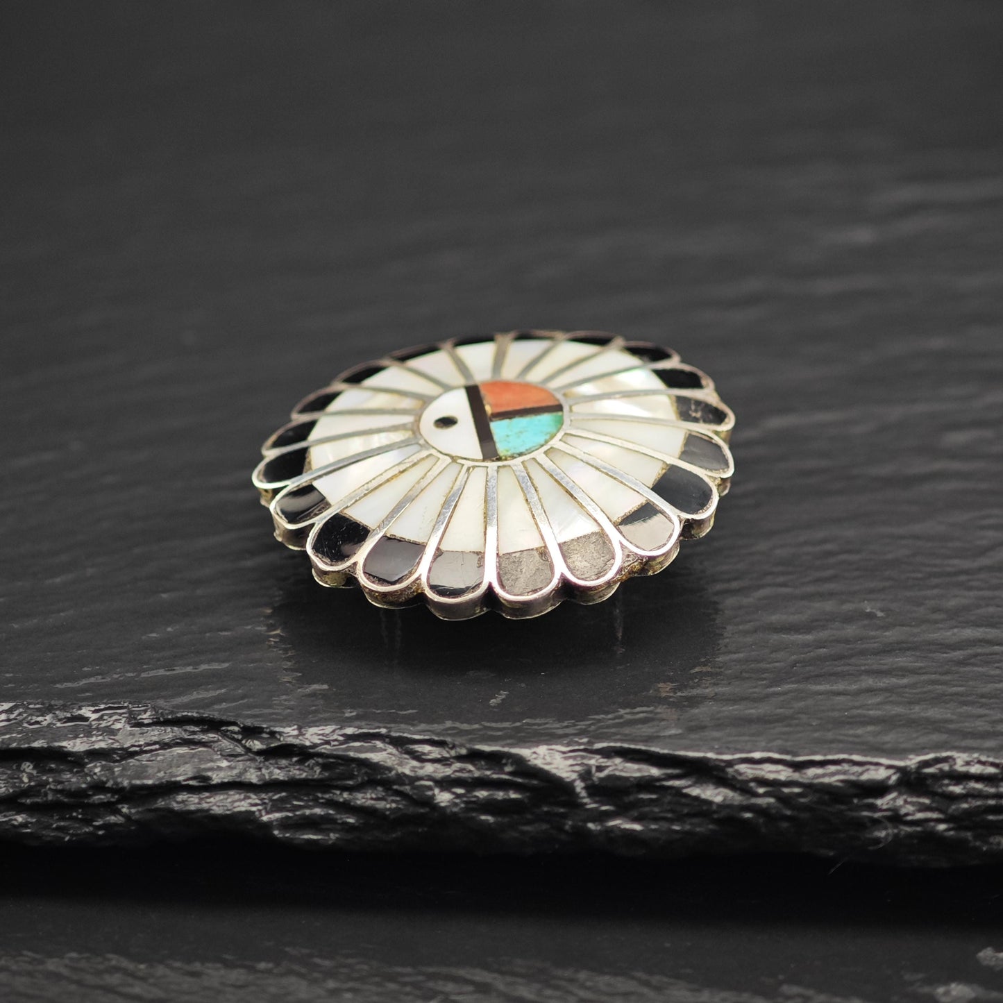 Zuni Inlay Surface Pendant Sterling Silver P3057
