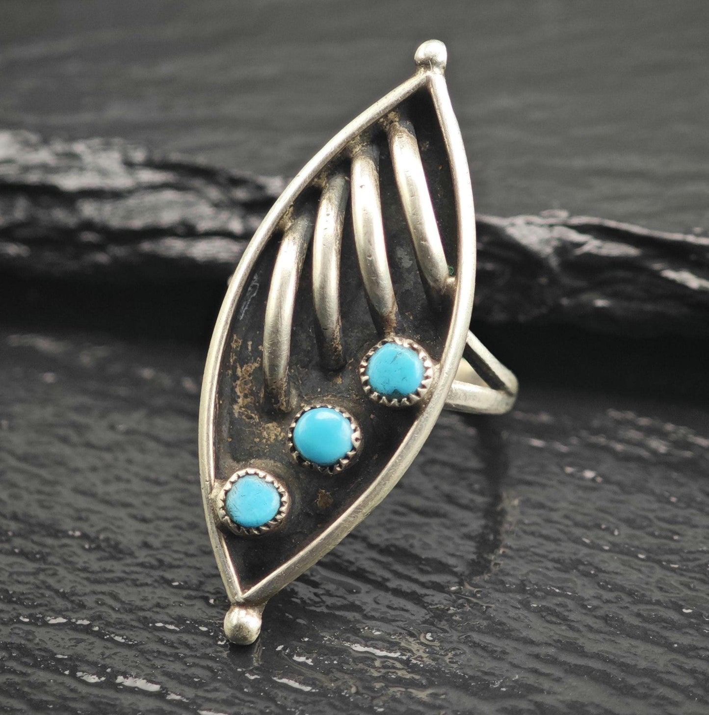 Zuni Petit Point Silver Arc Details Sterling Silver Ring Sz 4 1/2 R6654