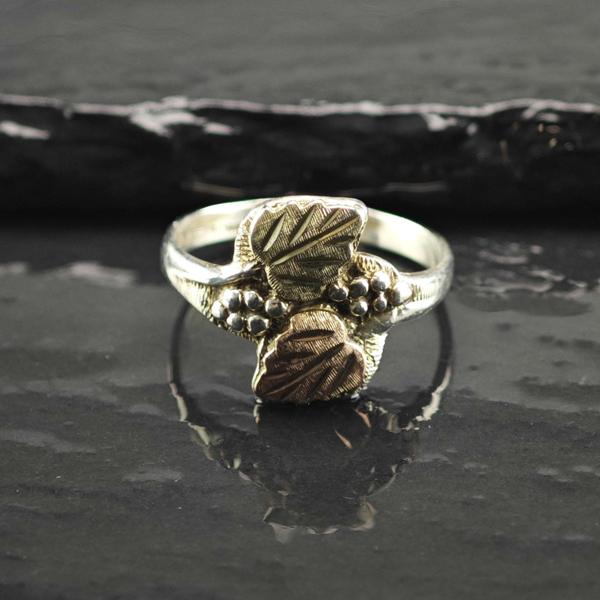 10K Gold Leaf Sterling Silver Ring Sz 6 R6828