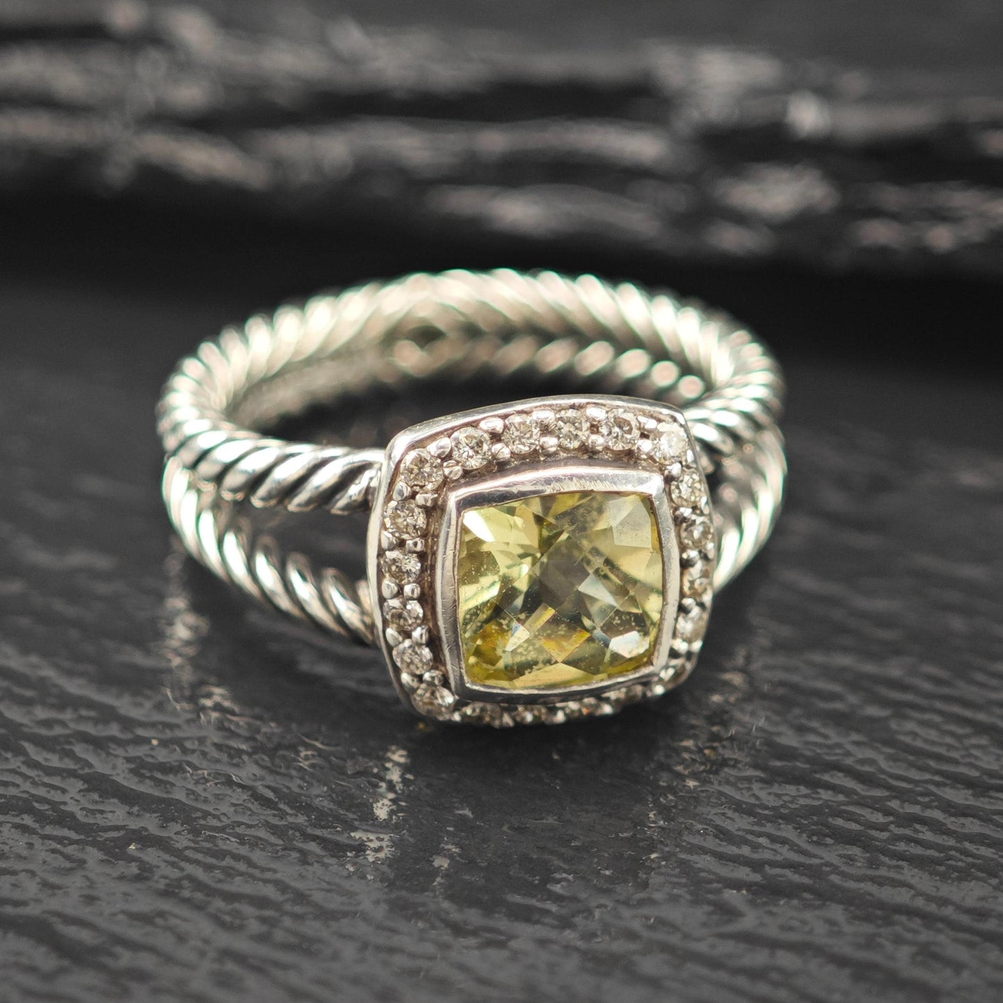 David Yurman Albion Prasiolite Diamond Ring Sterling Silver