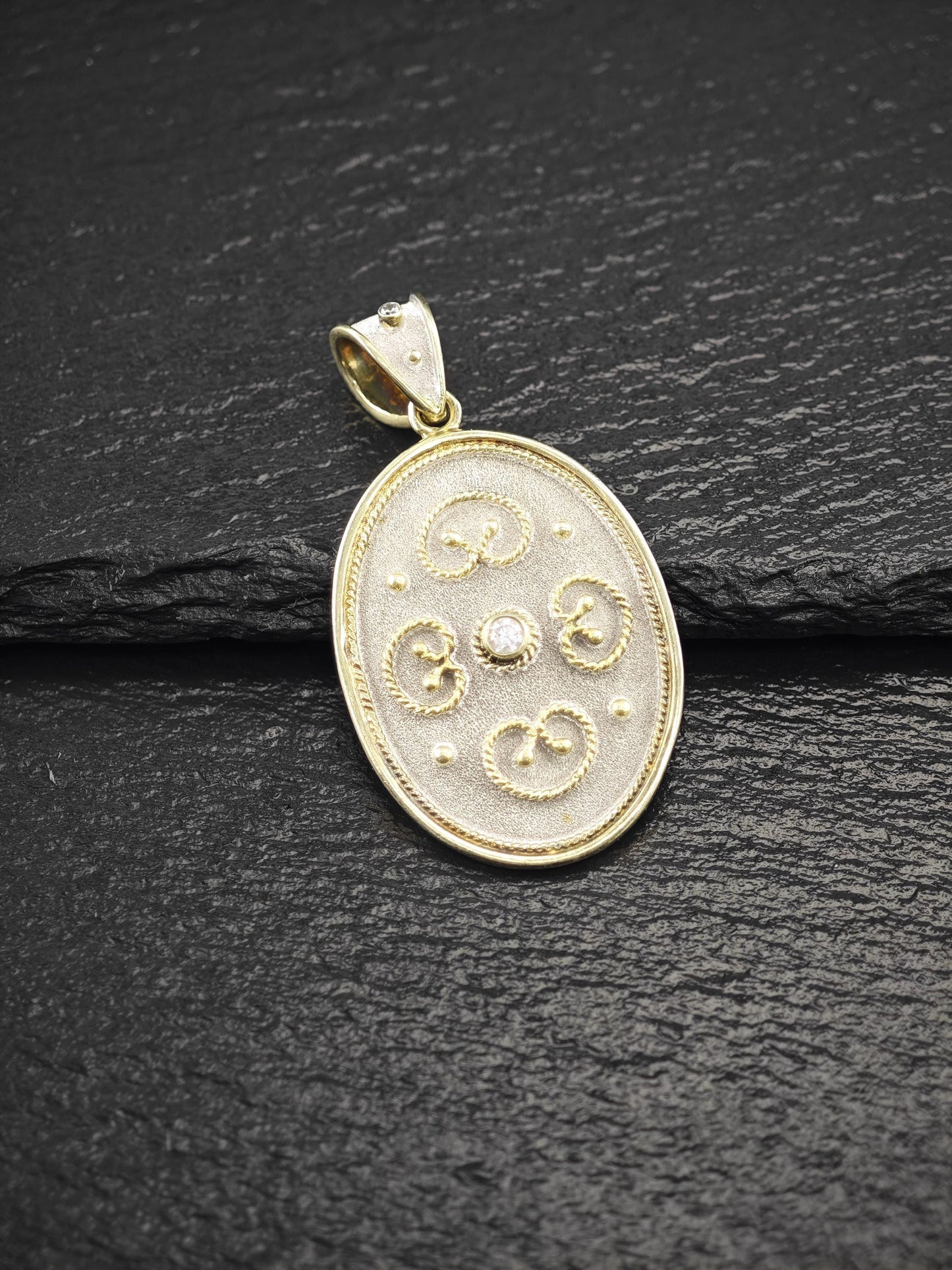 Oval, Gold Tone CZ Pendant Sterling Silver P2730