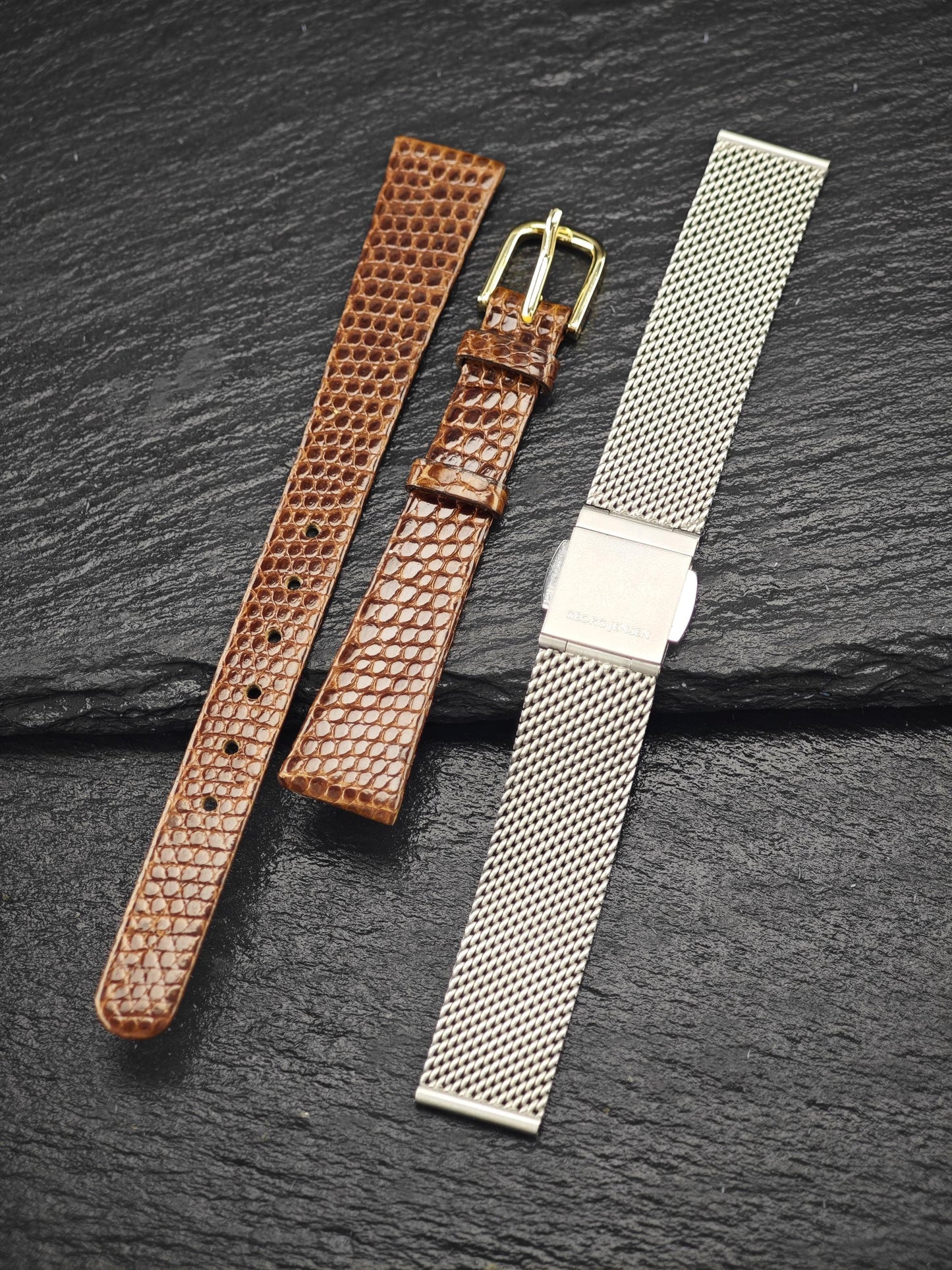 Vintage Georg Jensen Denmark, 18K Gold Off White Dial Watch, Two Extra Bands MISC0299