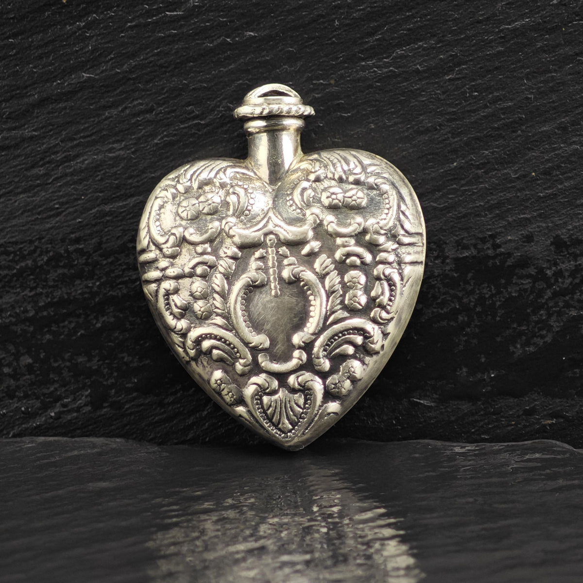Art Nouveau Repousse Heart Shaped Sterling Silver Posion Bottle MISC0405