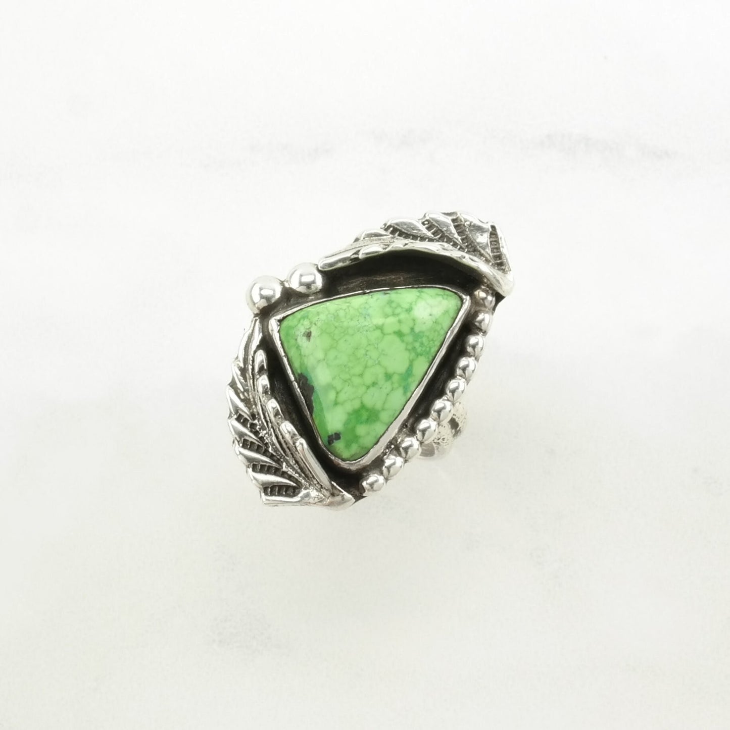 Native American Silver Ring Variscite Leaf Sterling Green Size 5 1/4