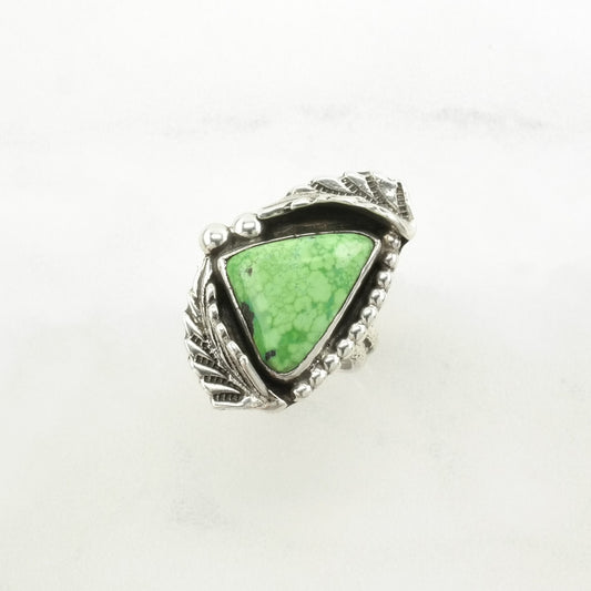 Native American Silver Ring Variscite Leaf Sterling Green Size 5 1/4