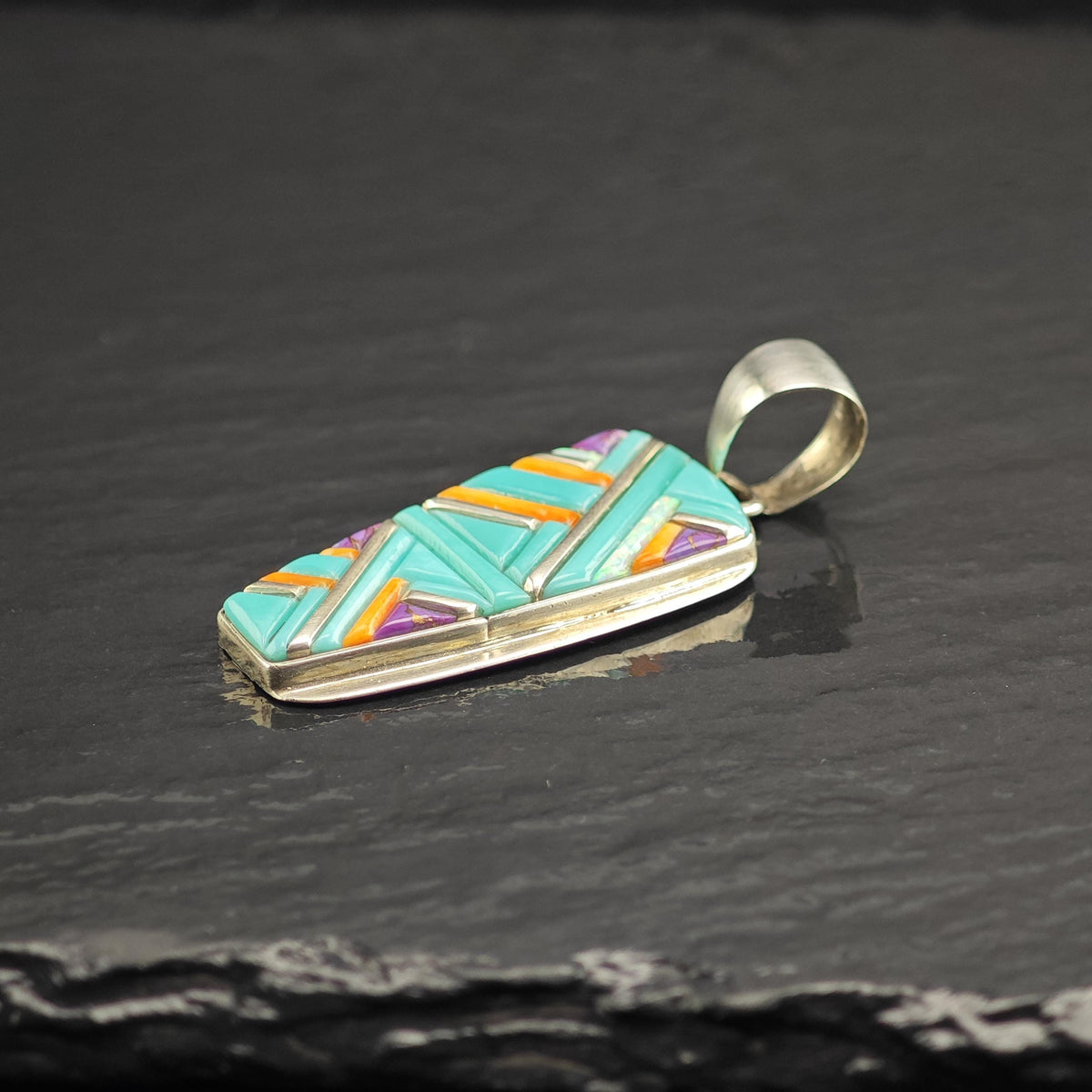 SW Turquoise Multistone Inlay Sterling Silver Pendant P3146