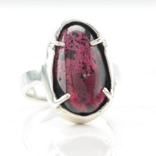 Vintage Hand Made Silver Garnet Ring Sterling Red Size 5 1/4