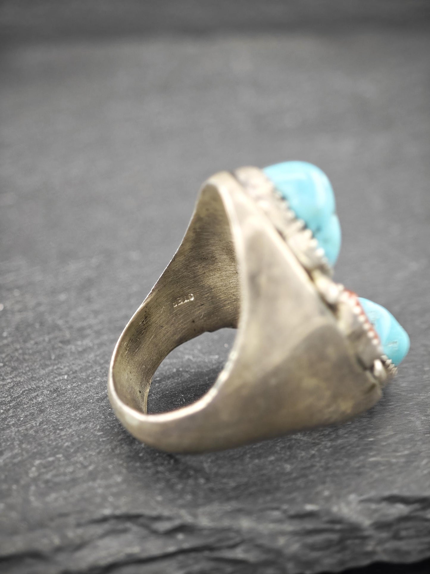 Native American, Coral, Turquoise Ring Sterling Silver