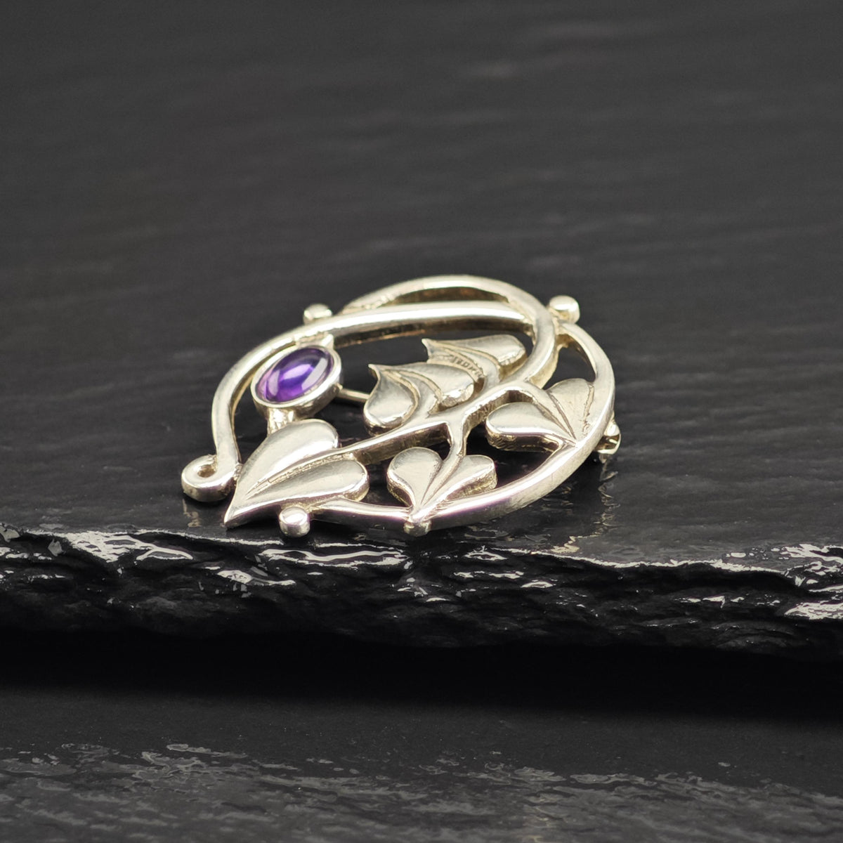 Amethyst Cabochon Sterling Silver Brooch B2263