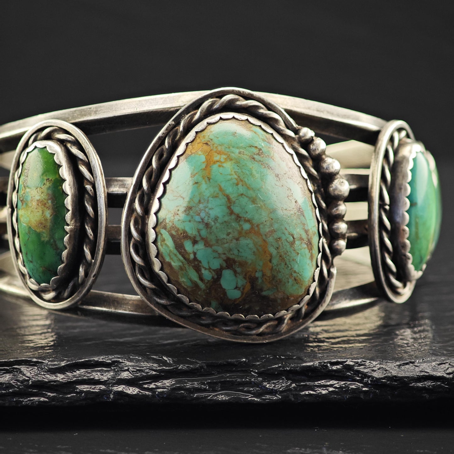 Native American Green Turquoise Cuff Bracelet Sterling Silver
