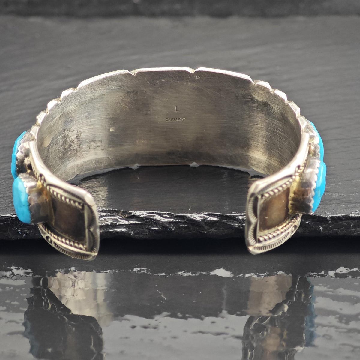Vintage Navajo, Sleeping Beauty 9 Stone Turquoise Sterling Silver Cuff Sz 7" BR3128