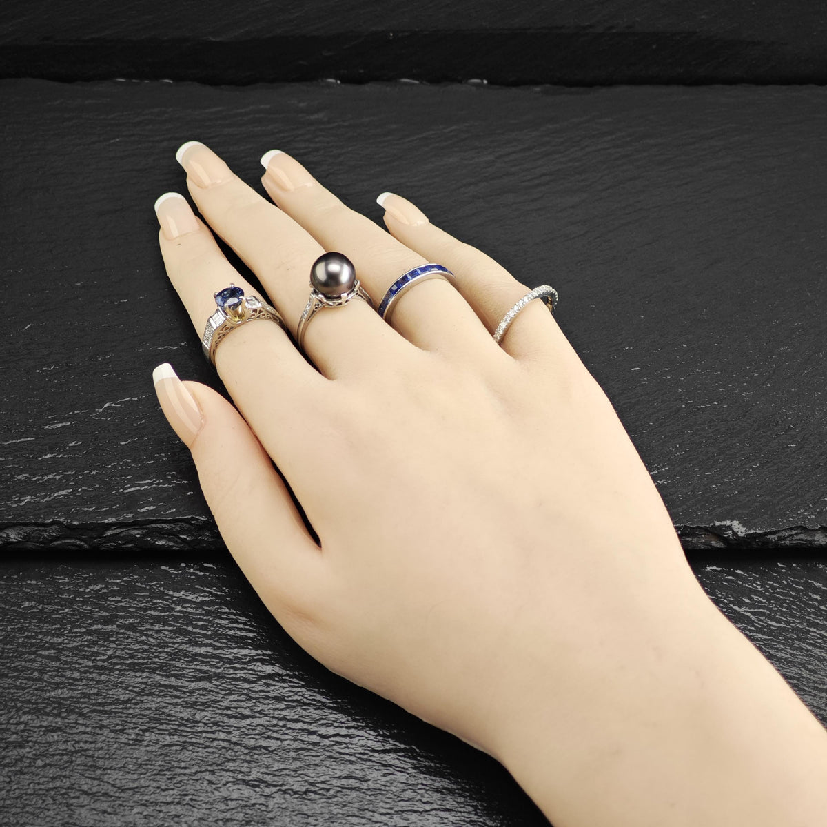 Art Deco Natural Sapphire Platinum Eternity Band 3.4mm Ring Sz 6 1/4 R6758