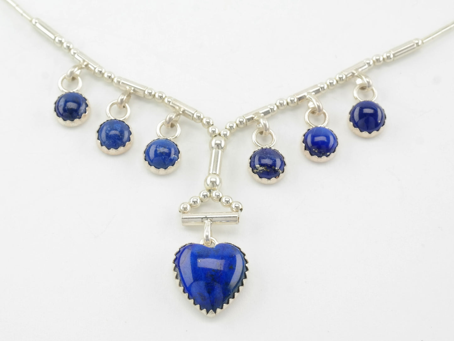 Southwest Sterling Silver Blue Lapis Lazuli Heart, Beaded Necklace