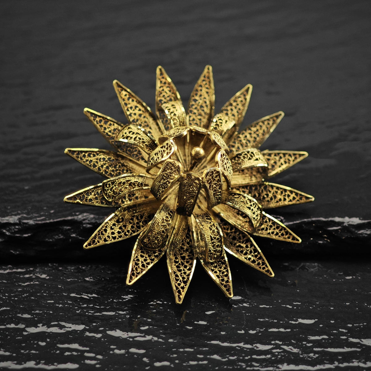 Floral Vermeil Gold Filigree Sterling Silver Brooch B2282