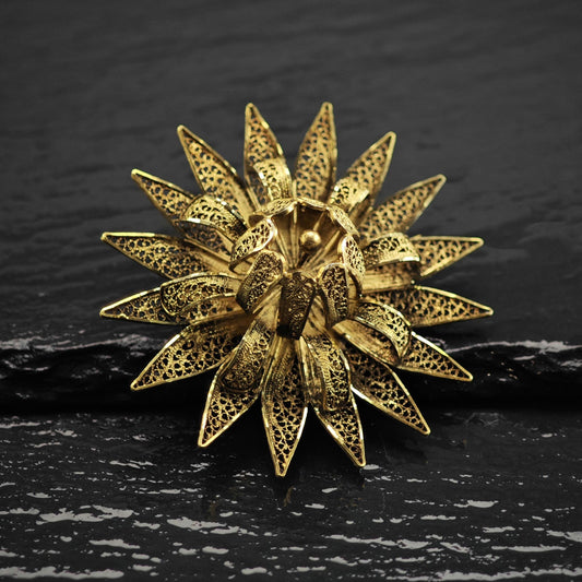 Floral Vermeil Gold Filigree Sterling Silver Brooch B2282