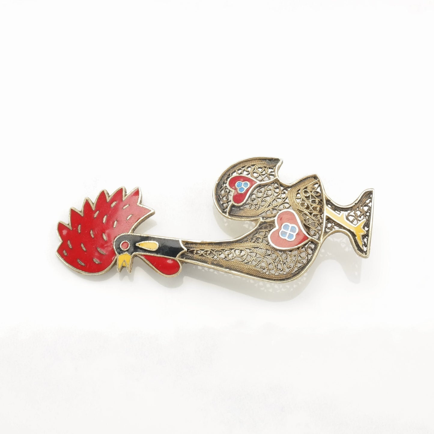 Topazio Sterling Silver Brooch Rooster, Filigree Enamel