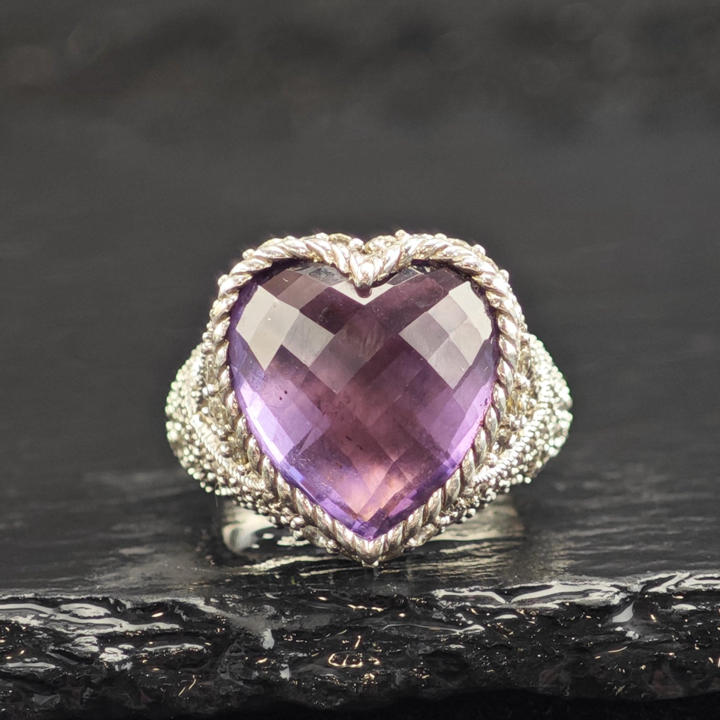 Purple Quartz Heart Doublet Sterling Silver Ring Sz 6 R6607