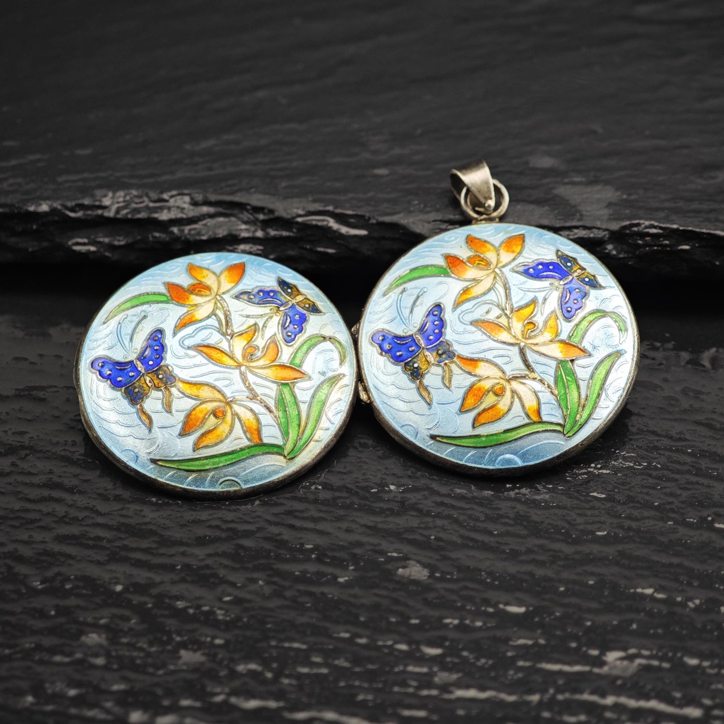 Enamel Floral Locket Pendant Sterling Silver P3045
