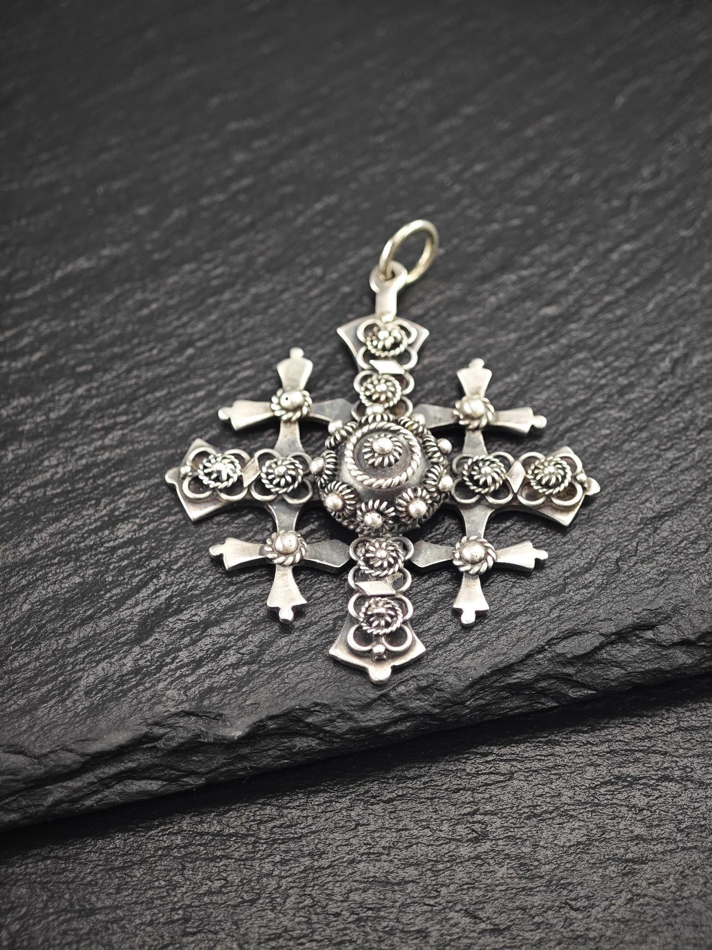 Large Taxco Mexico, Jerusalem Cross Pendant Sterling Silver P2744