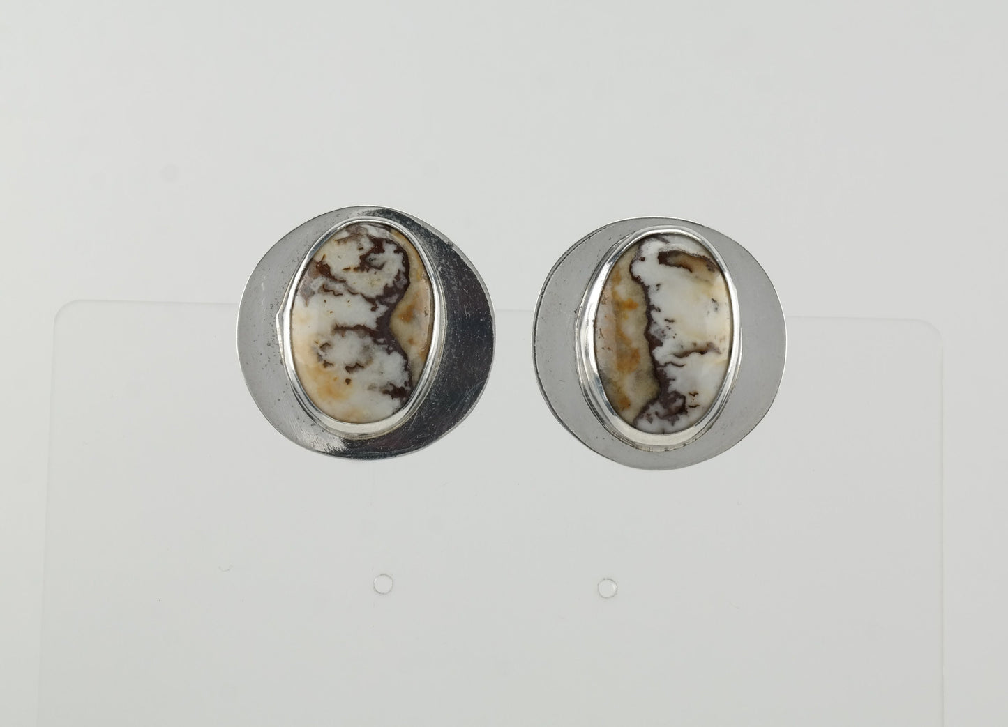 Modernist Wild Horse Magnesite Sterling Silver Earrings Clip On