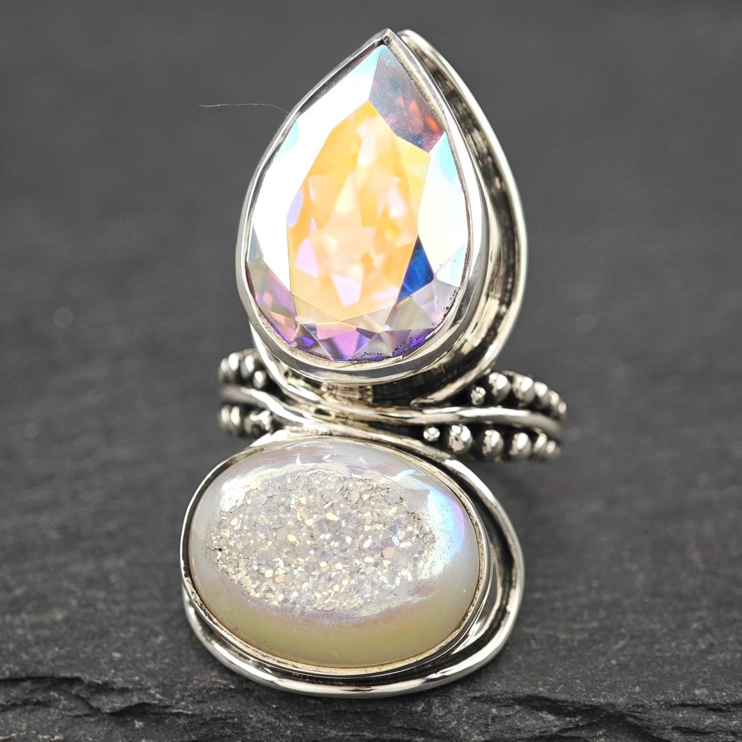 Sajen Rainbow, Druzy Ring Sterling Silver
