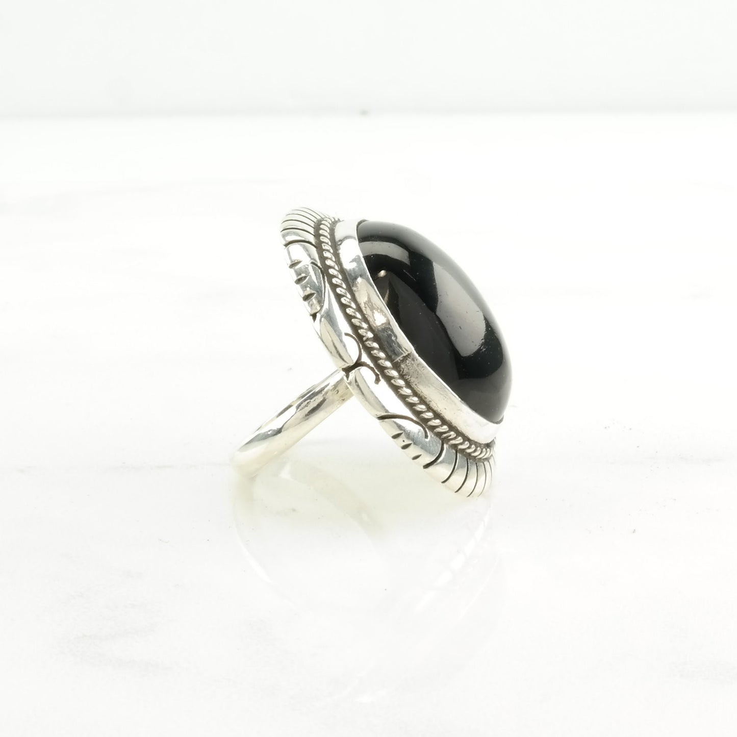 Native American Silver Ring Onyx Sterling Black Size 7