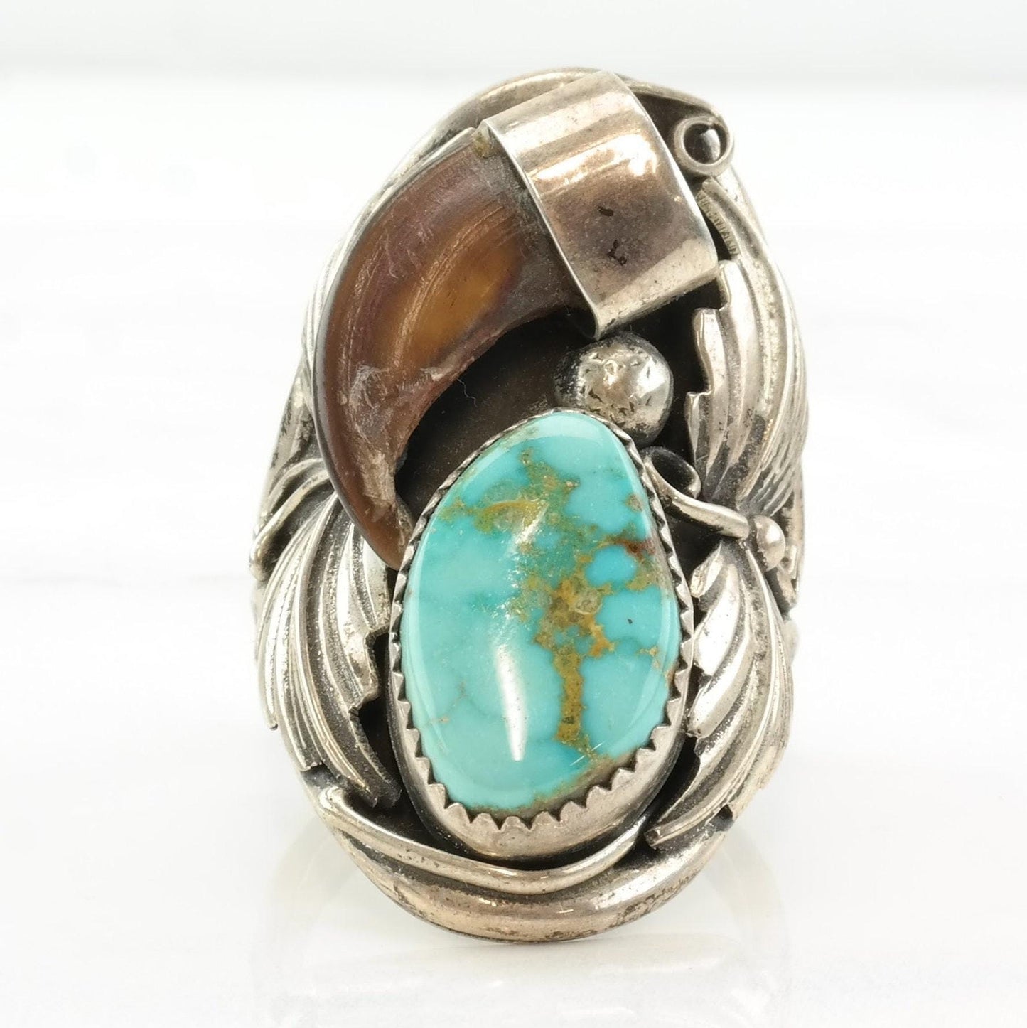 Vintage Native American Turquoise Sterling Silver Ring Size 11