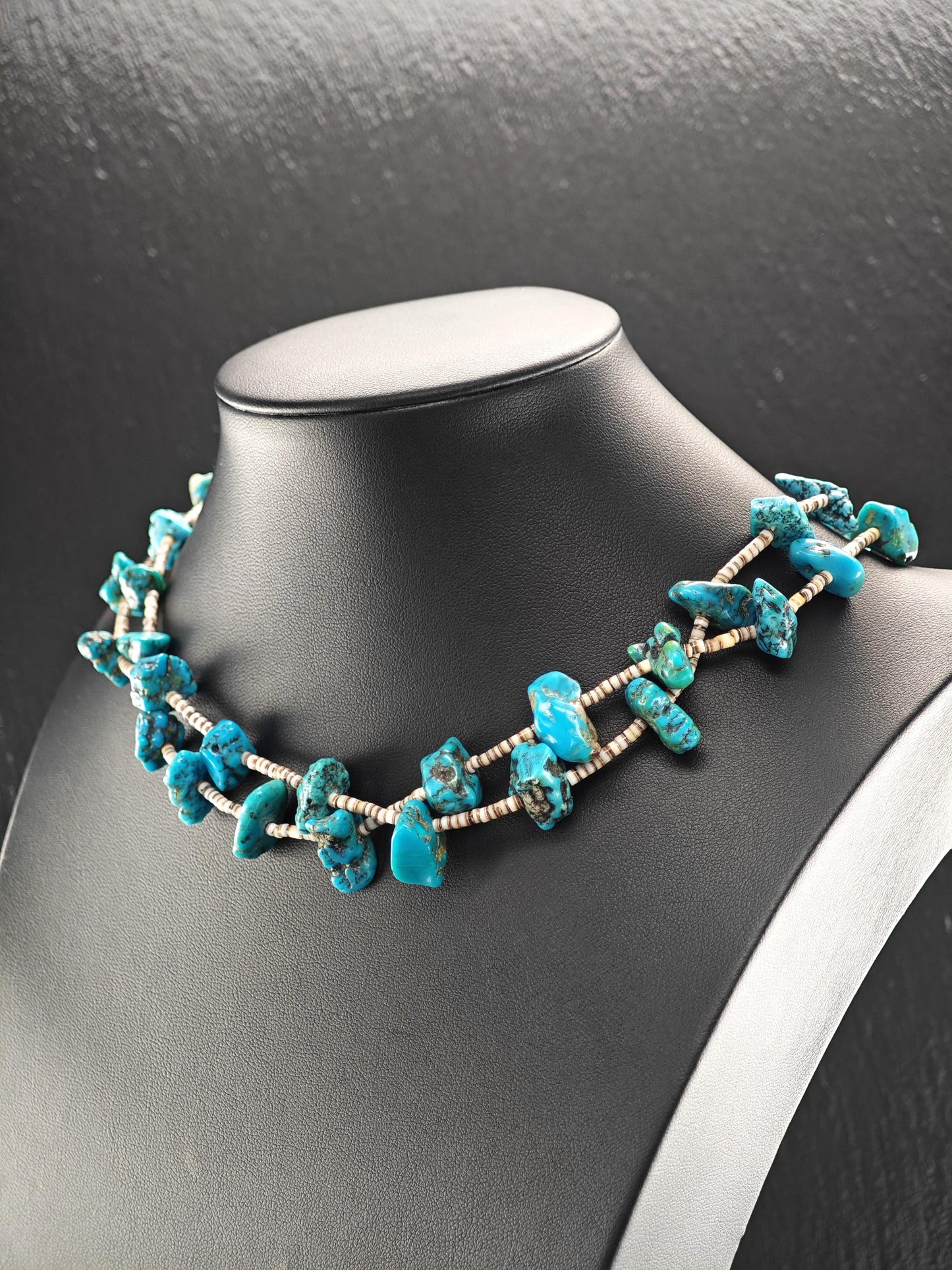 Sw Turquoise, Heishi Beads Necklace Sterling Silver N2510
