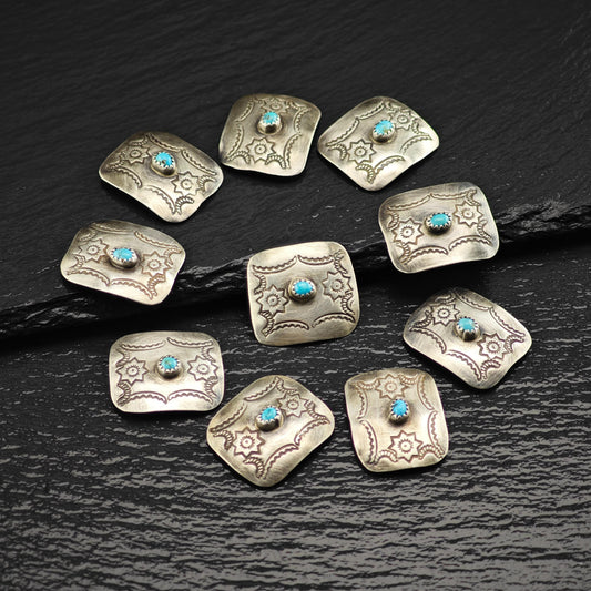 Turquoise Sterling Silver Floral Native American Belt Buckle and Conchos