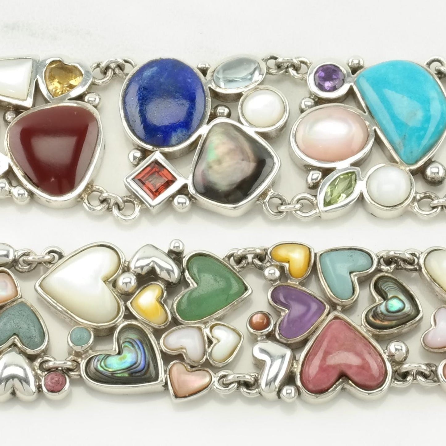 Choice of Vintage Sterling Silver Link/T-Bar Bracelet Multi Stone Cluster, Maximalist