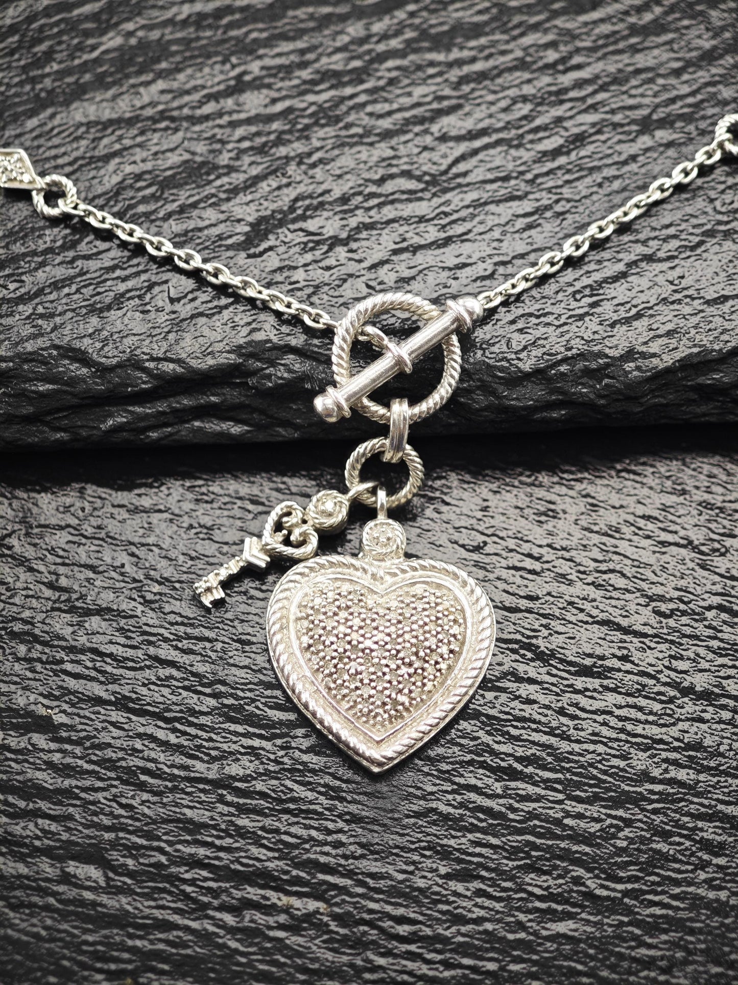 Diamond Heart & Key Necklace Sterling Silver N2490